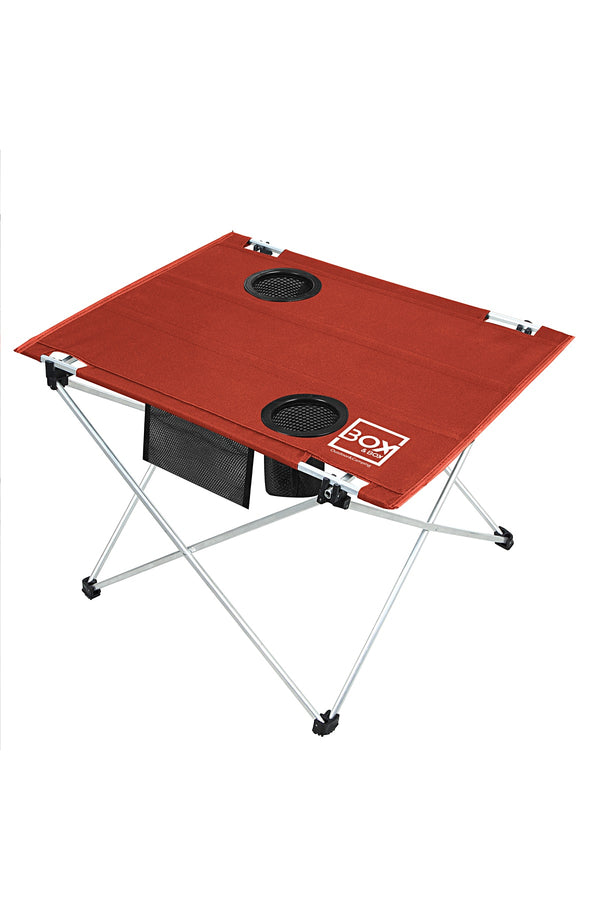Box&Box Küçük Boy Katlanabilir Kumaş Kamp ve Piknik Masası, Kırmızı, 2 Bardak Gözlü, 57x43x38 cm