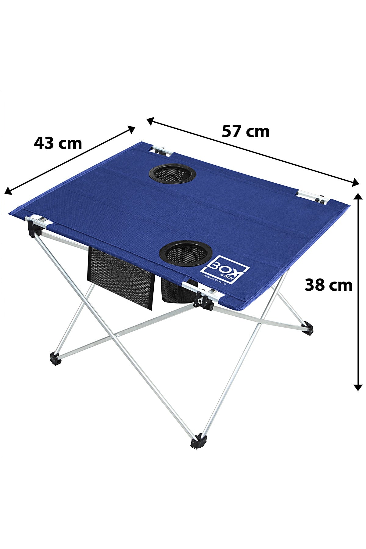 Box&Box Küçük Boy Katlanabilir Kumaş Kamp ve Piknik Masası, Lacivert, 2 Bardak Gözlü, 57x43x38 cm
